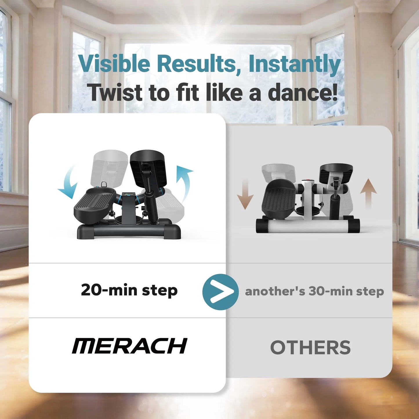 MERACH Mini Stepper for Exercise Twist Stair Stepper 330LBS Capacity Stepper Exercise Equipment with Resistance Band for Fitness