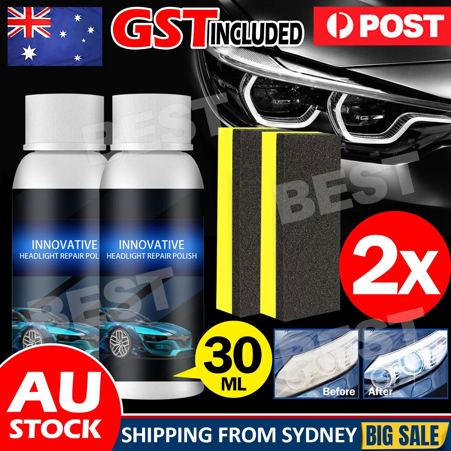 2PCS Car Headlight Restoration kit Fluid Repair Plastic Headlight Polish Cleaner