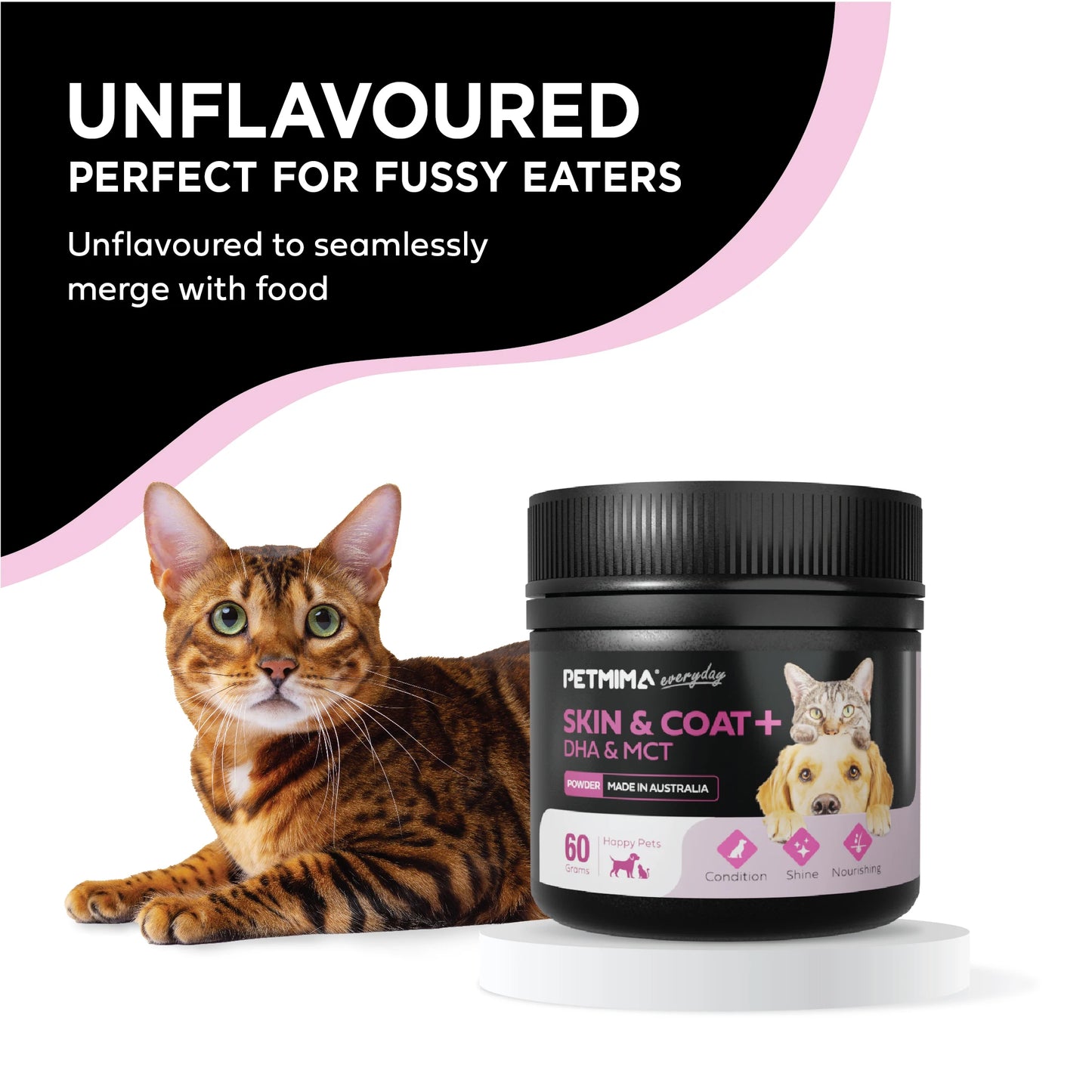 Homart Petmima Skin & Coat +DHA & MCT 60g Supplement For Healthy Skin & Shiny Coast | Natural Ingredients For Dogs & Cats