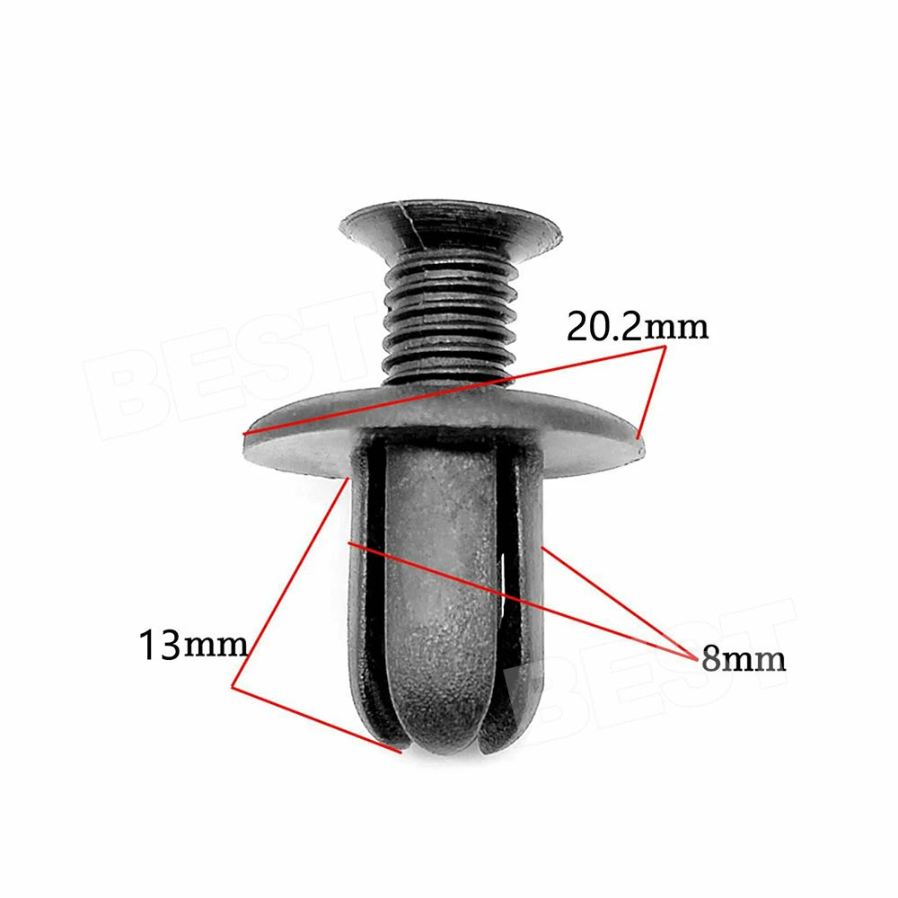 100X Car Plastic 8MM Scrivet Screw Clips Fit Door Boot Trim Panels Bumper Fastene