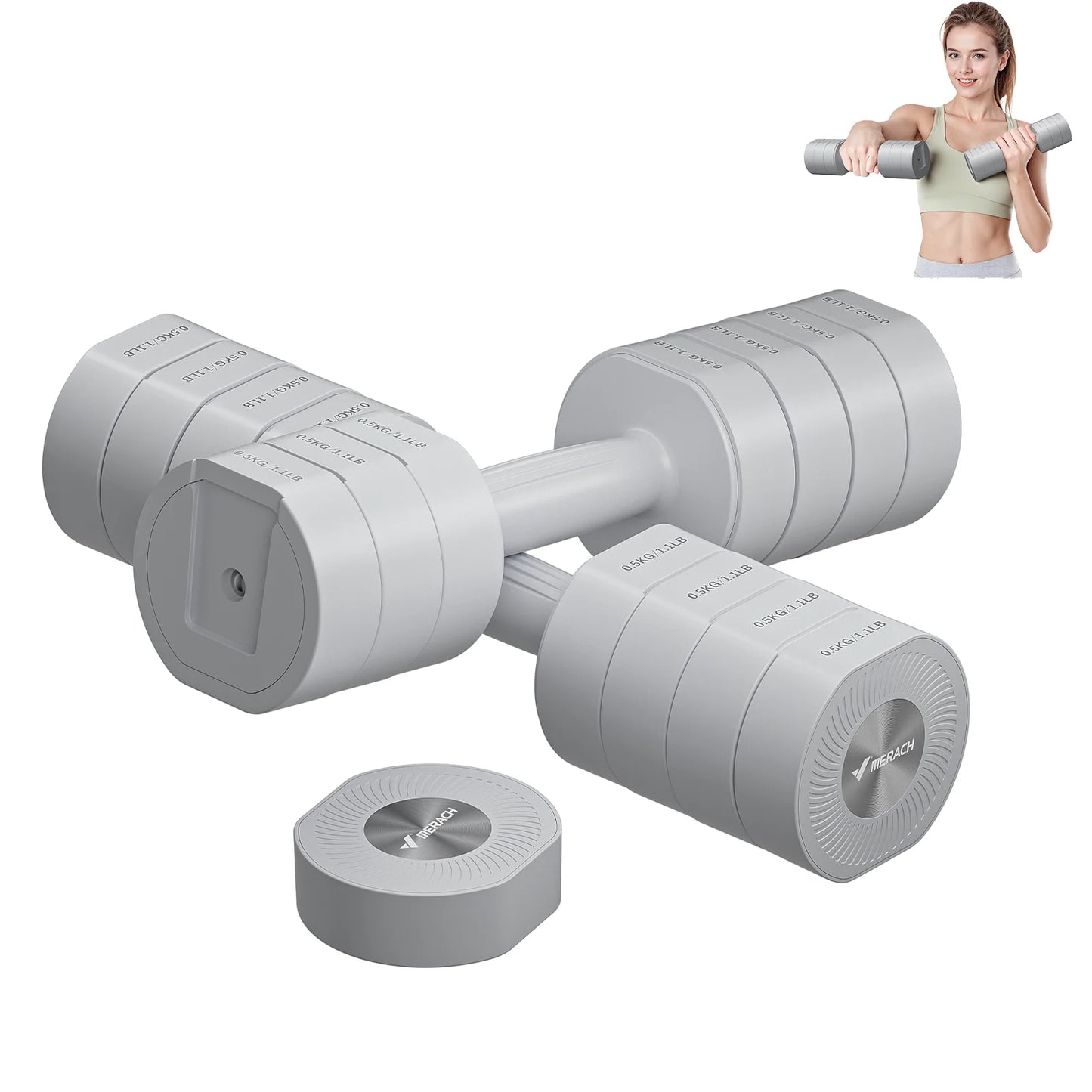 MERACH Adjustable Dumbbell Set of 2, 4 in 1 Hand Weights for Women at Home, Free Weights Dumbbells Each 2.2lb 4.4lb 6.6lb 8.8lb