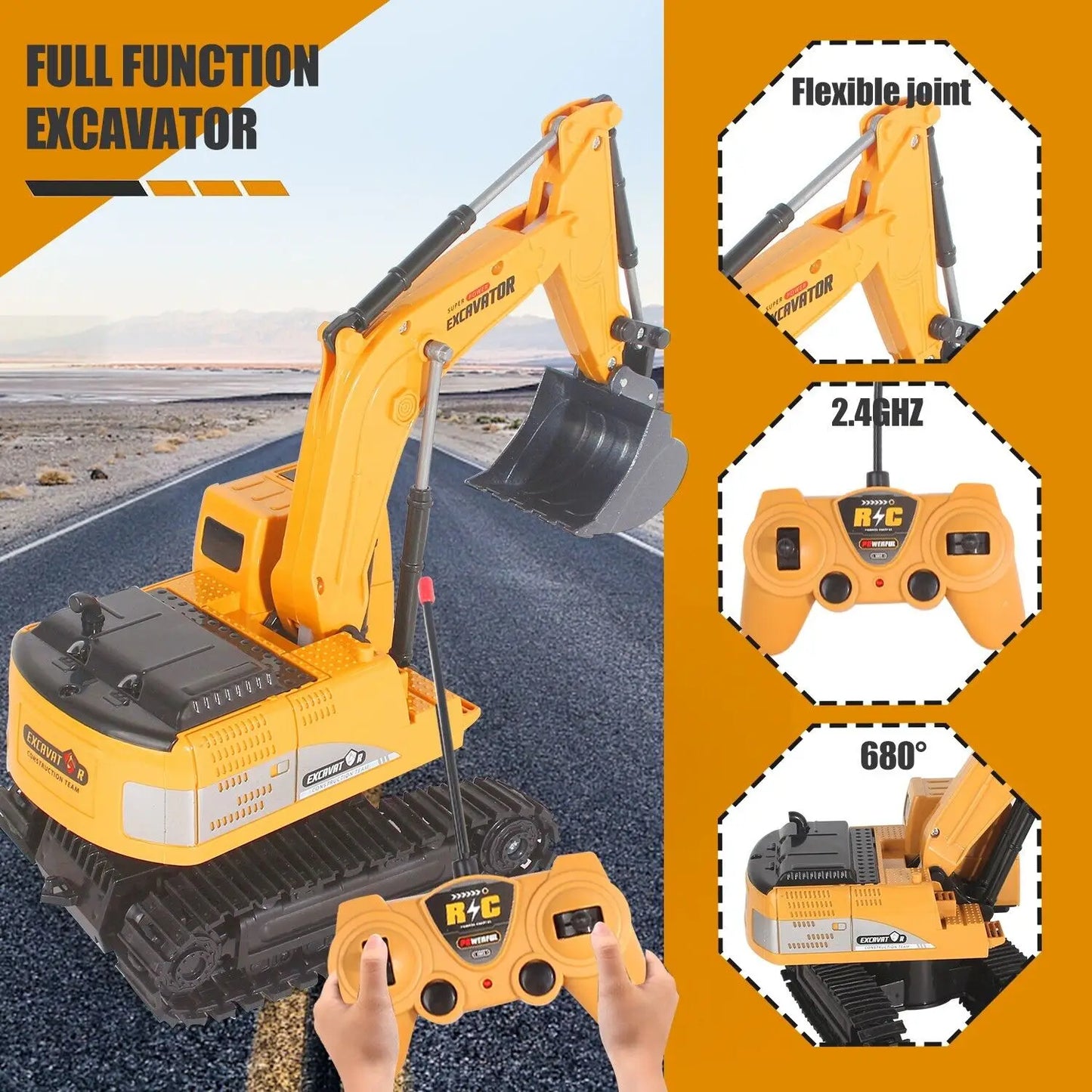 Remote Control Excavator Toys for Boys, RC Excavator Toy for Boys 3 4 5 6 7 8 Year Old Kids Christmas Birthday Gift，RC Digger Tr
