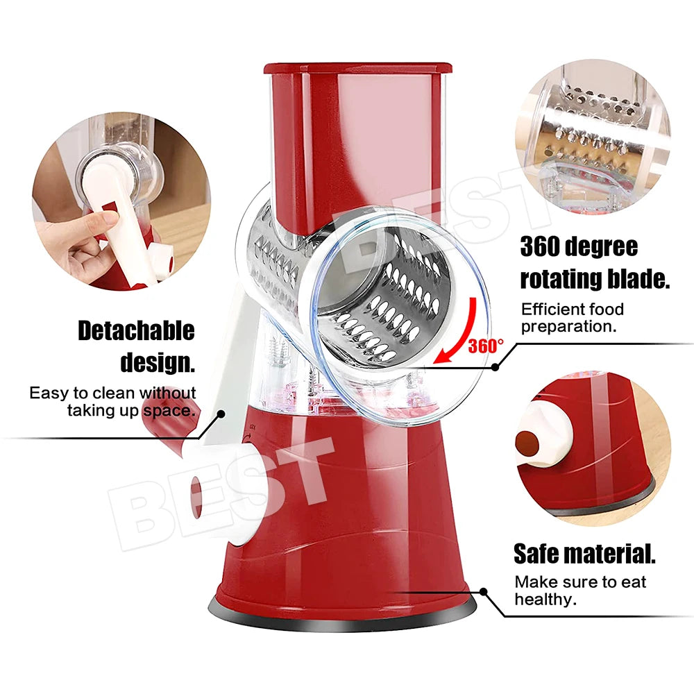 Vegetable Fruit Slicer Cutter Shredder Food Manual Rotary Grater Chopper