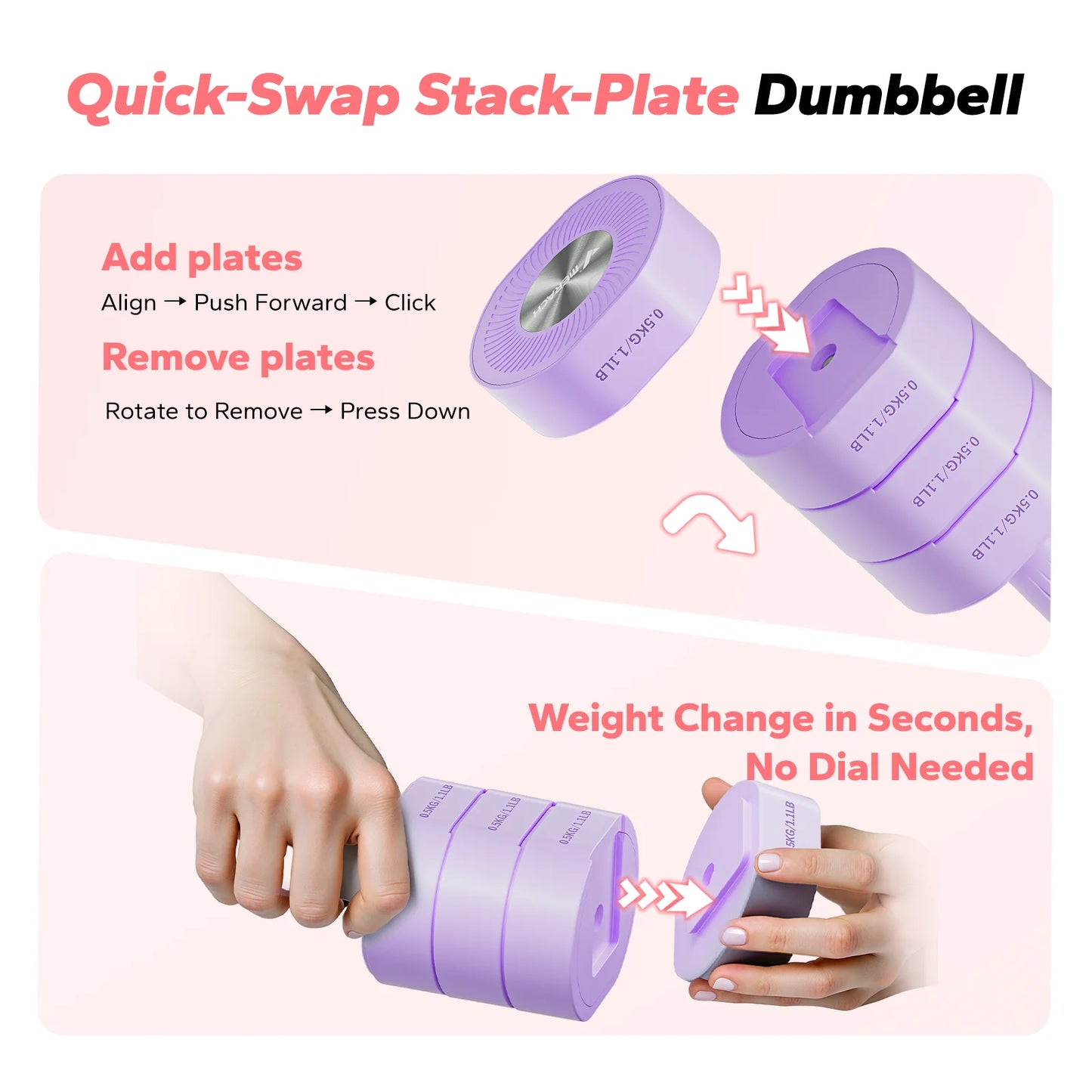 MERACH Adjustable Dumbbell Set of 2, 4 in 1 Hand Weights for Women at Home, Free Weights Dumbbells Each 2.2lb 4.4lb 6.6lb 8.8lb