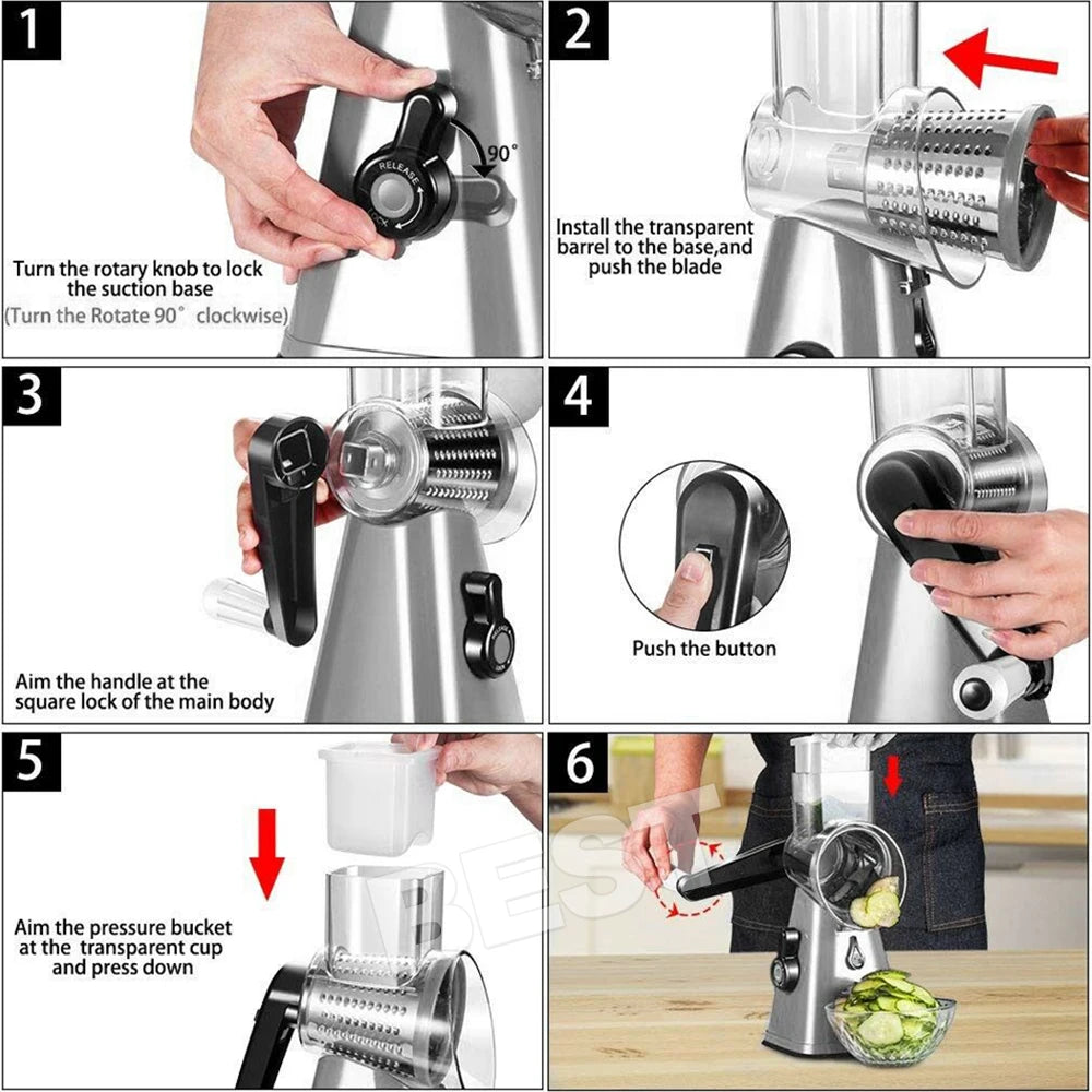 Kitchen Vegetable Food Manual Rotary Drum Grater Chopper Slicer Fruit Cutter