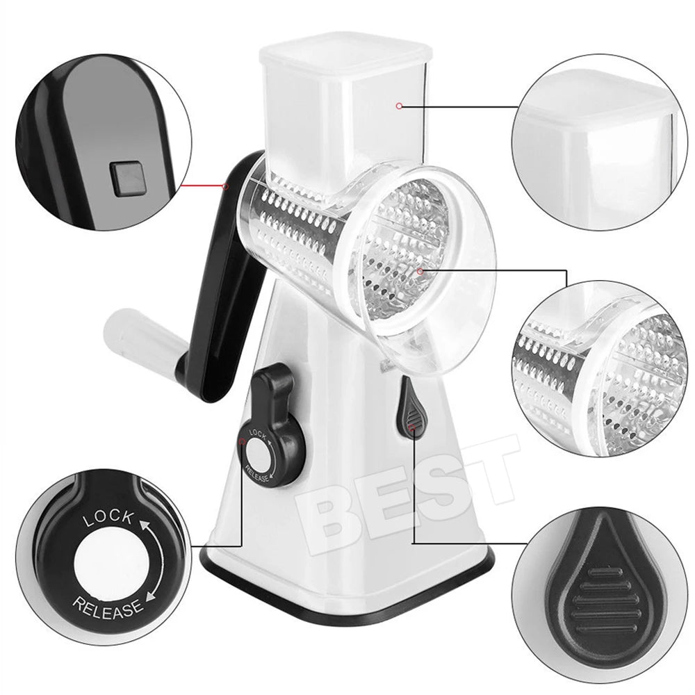 Kitchen Vegetable Food Manual Rotary Drum Grater Chopper Slicer Fruit Cutter