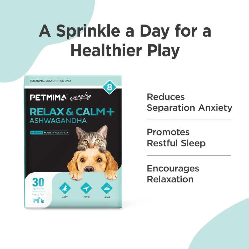 Homart Petmima Vitamins For Dogs & Cats With Stressor Anxiety|Relax & Calm+Ashwagandha Calming Supplements 2g x 30 Sachet