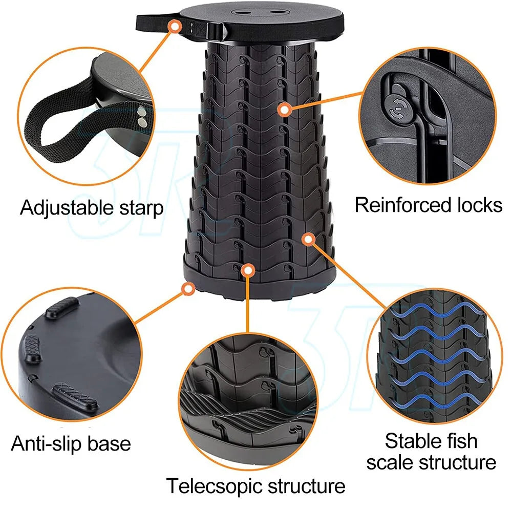 Portable Retractable Telescopic Folding Stool Seat Camping Fishing Travel Chair