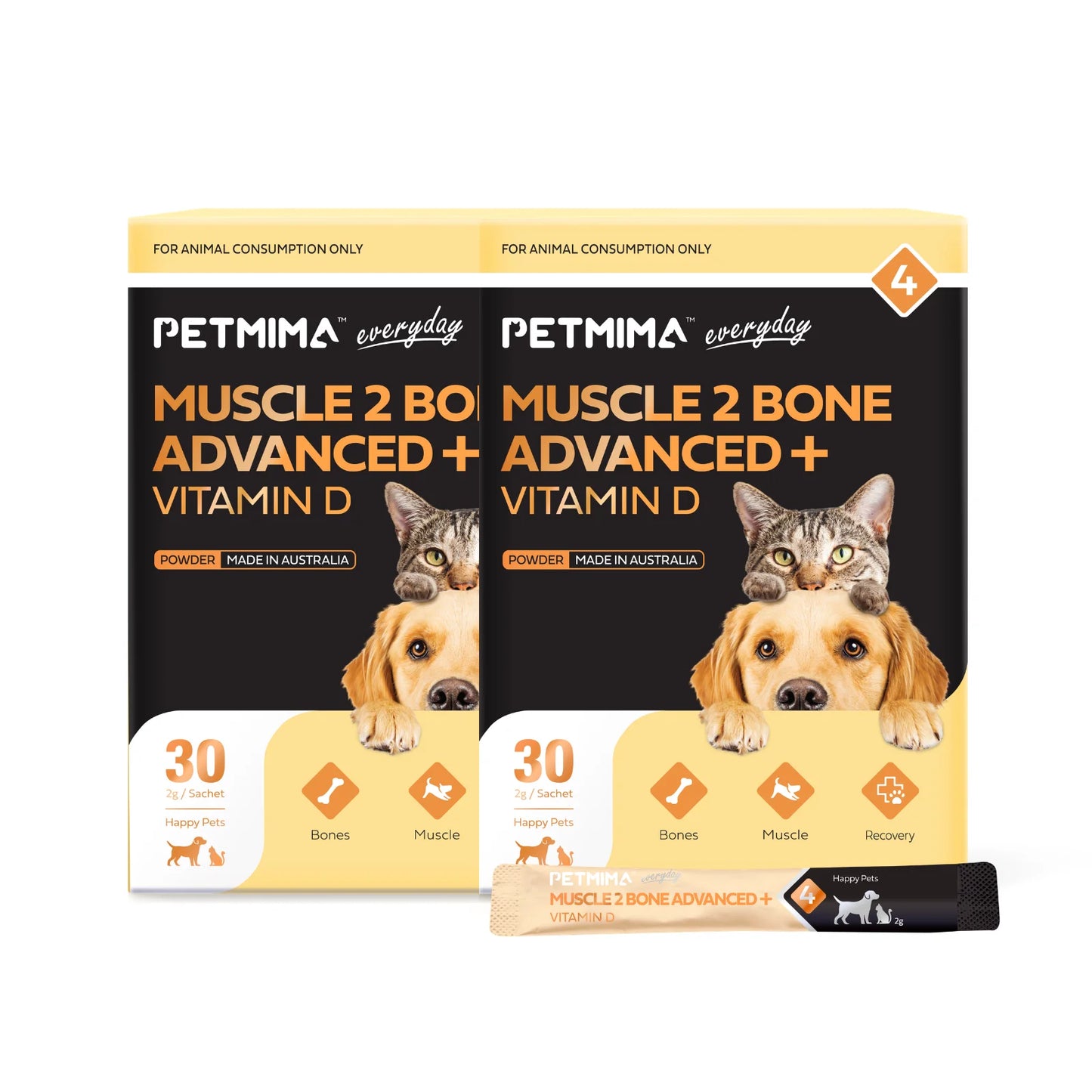 Homart Petmima | Muscle 2 Bone Advanced + Vitamin D 2g x 30 Sachet |  Joint Care Supplement For Dogs And Cats