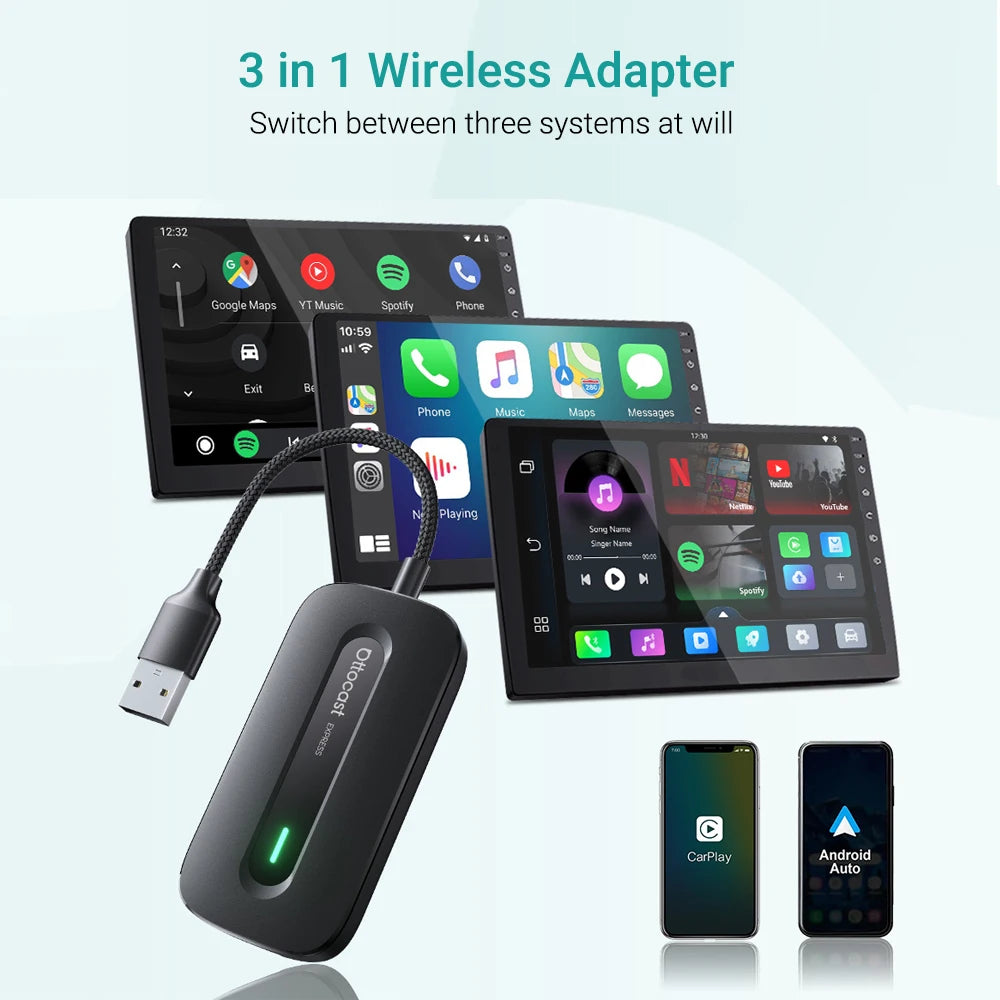 OTTOCAST Play2Video Express AI Box for Youtube Netflix Wireless CarPlay Android Auto Adapter Car Accessories for Benz Toyota VW