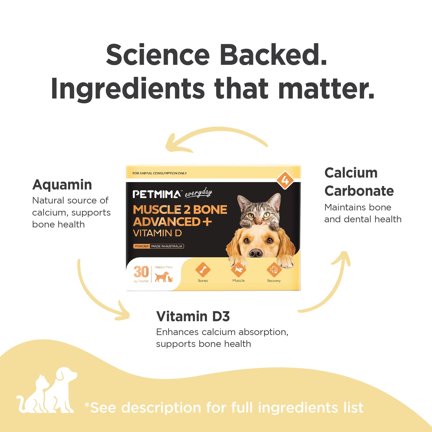 Homart Petmima Joint Care Supplement For Dogs And Cats Muscle 2 Bone Advanced + Vitamin D 2g x 30 Sachet