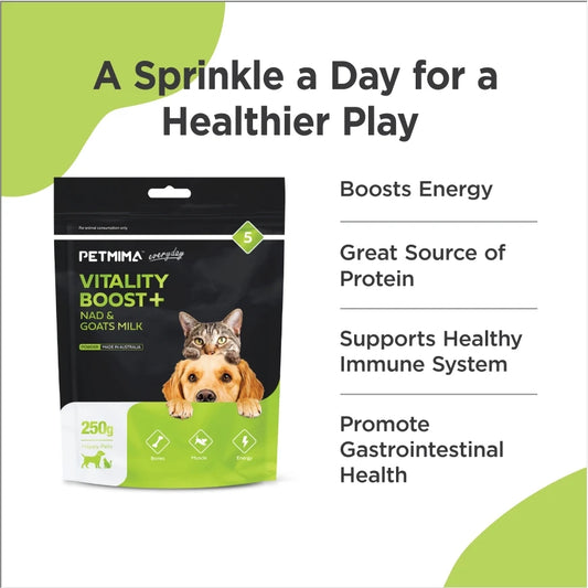 Homart Petmima | Senior Supplement Vitality & Immunity Boosting  For Dogs & Cats | Vitality Boost + Nad & Goats Milk powder 250g