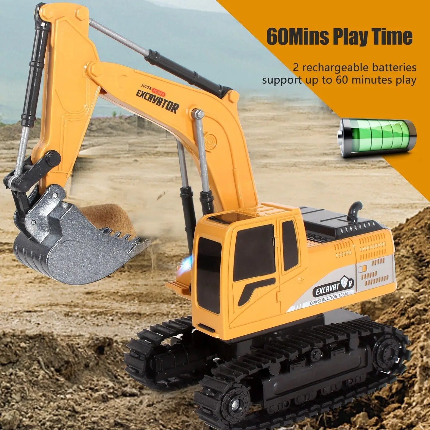 Remote Control Excavator Toys for Boys, RC Excavator Toy for Boys 3 4 5 6 7 8 Year Old Kids Christmas Birthday Gift，RC Digger Tr