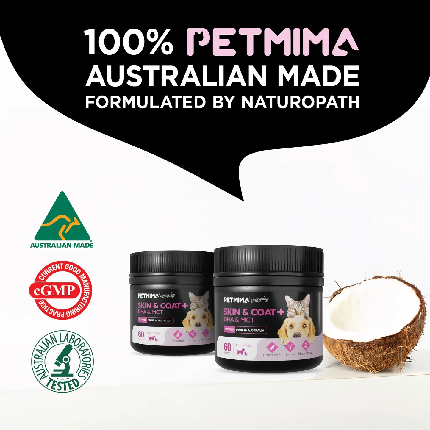 Homart Petmima Skin & Coat +DHA & MCT 60g Supplement For Healthy Skin & Shiny Coast | Natural Ingredients For Dogs & Cats