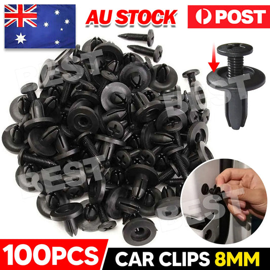 100X Car Plastic 8MM Scrivet Screw Clips Fit Door Boot Trim Panels Bumper Fastene