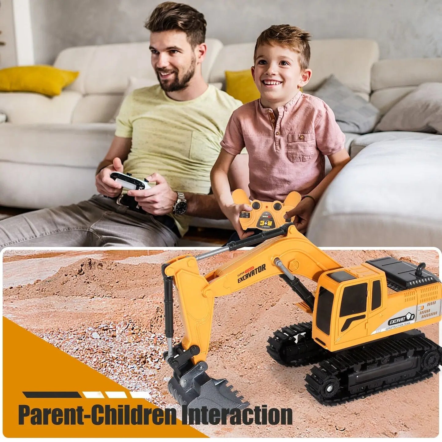 Remote Control Excavator Toys for Boys, RC Excavator Toy for Boys 3 4 5 6 7 8 Year Old Kids Christmas Birthday Gift，RC Digger Tr