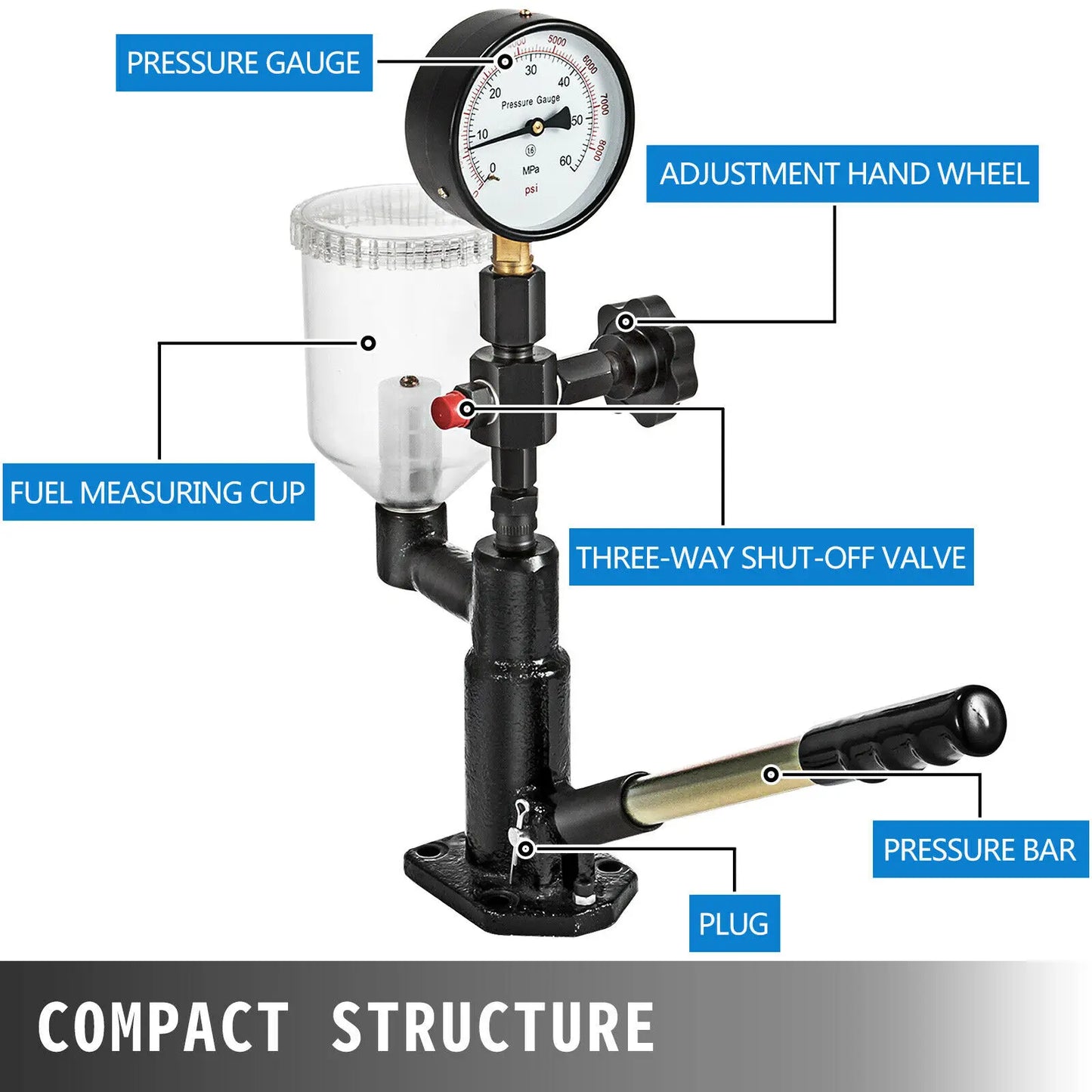 SucceBuy Diesel Fuel Injector Nozzles Tester with Scale Gauge Common Rail Pressure Tester Repair Tool for Automobiles Tractors