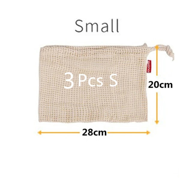 Reusable Cotton Mesh Produce Bags for Vegetable Fruit Food Kitchen Washable Grid Storage Bag Eco String Bag Kitchen Organizer