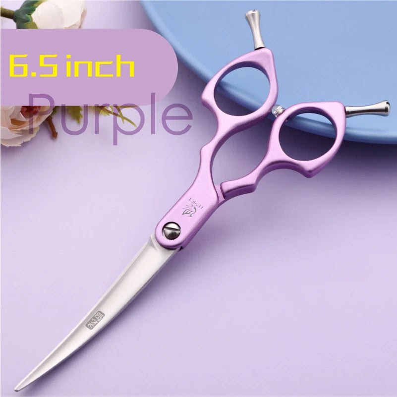Fenice Professional JP440C&VG10 Colorful 6.0 6.5 Inch Curved Grooming Scissors Pet Scissor for Dogs Cats