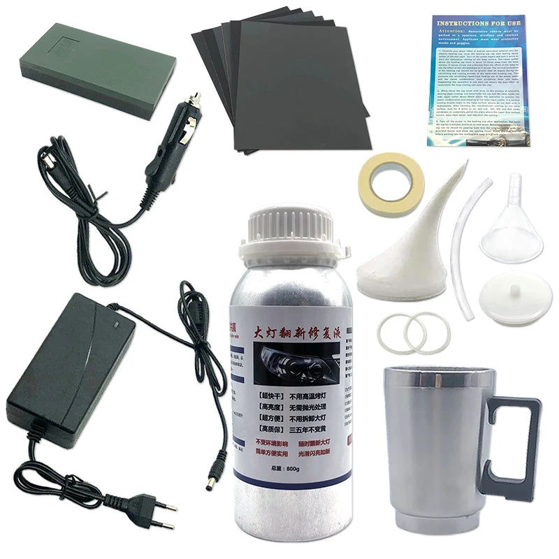 Car Headlight Polishing Kit Restoration Polish Car Headlights 800ML Liquid Polymer Faros Garage tools Lights Polish Repair Set