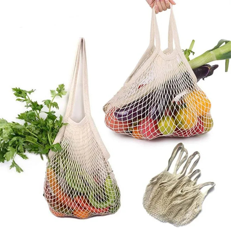 Reusable Cotton Mesh Produce Bags for Vegetable Fruit Food Kitchen Washable Grid Storage Bag Eco String Bag Kitchen Organizer