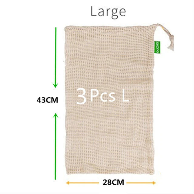 Reusable Cotton Mesh Produce Bags for Vegetable Fruit Food Kitchen Washable Grid Storage Bag Eco String Bag Kitchen Organizer