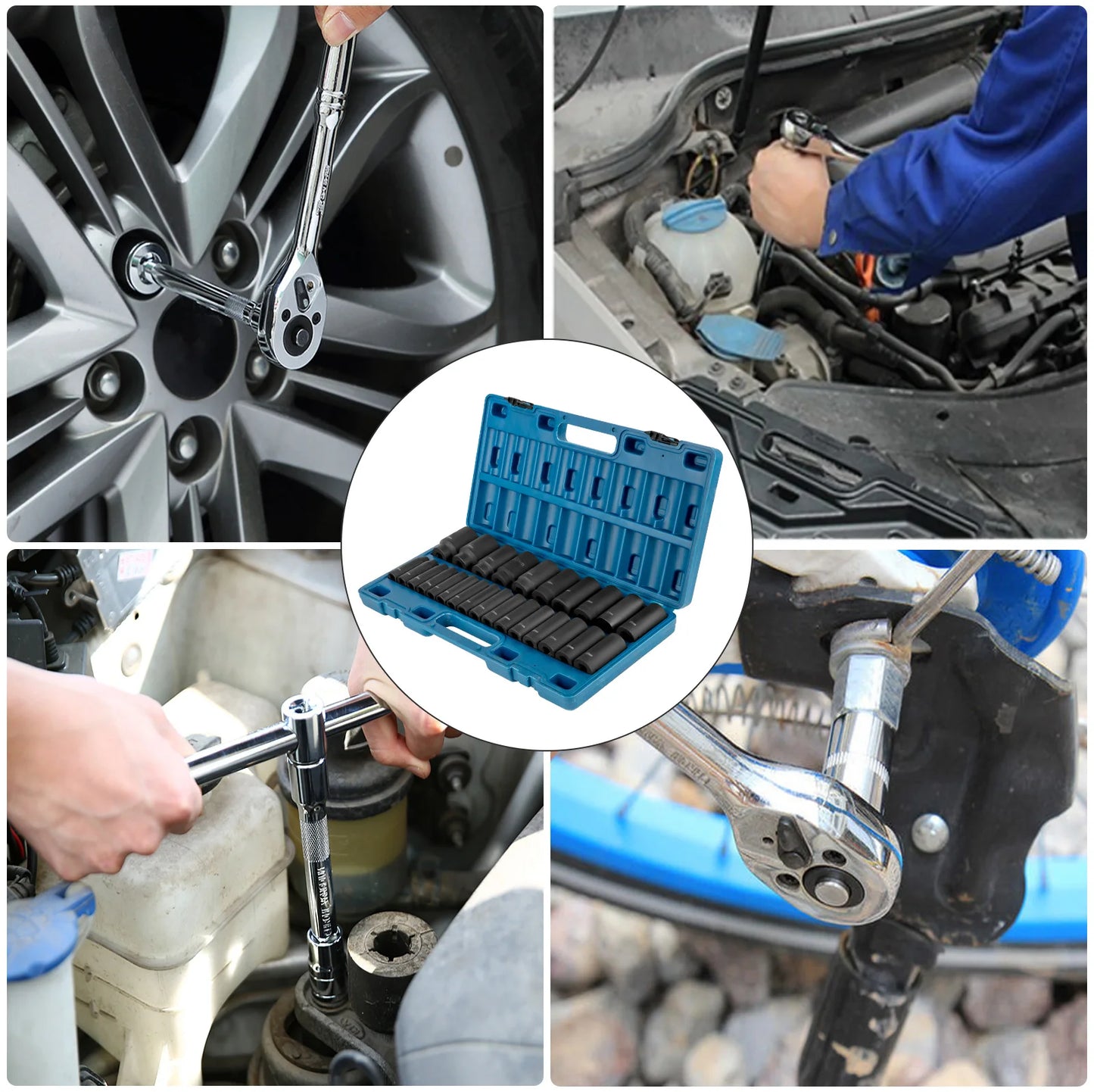 SucceBuy 14 19 26 PCS Impact Sockets Set 1/2Inch Standard Deep Drive 6-Point Socket With Carrying Case for Remove Wheel Lug Nuts