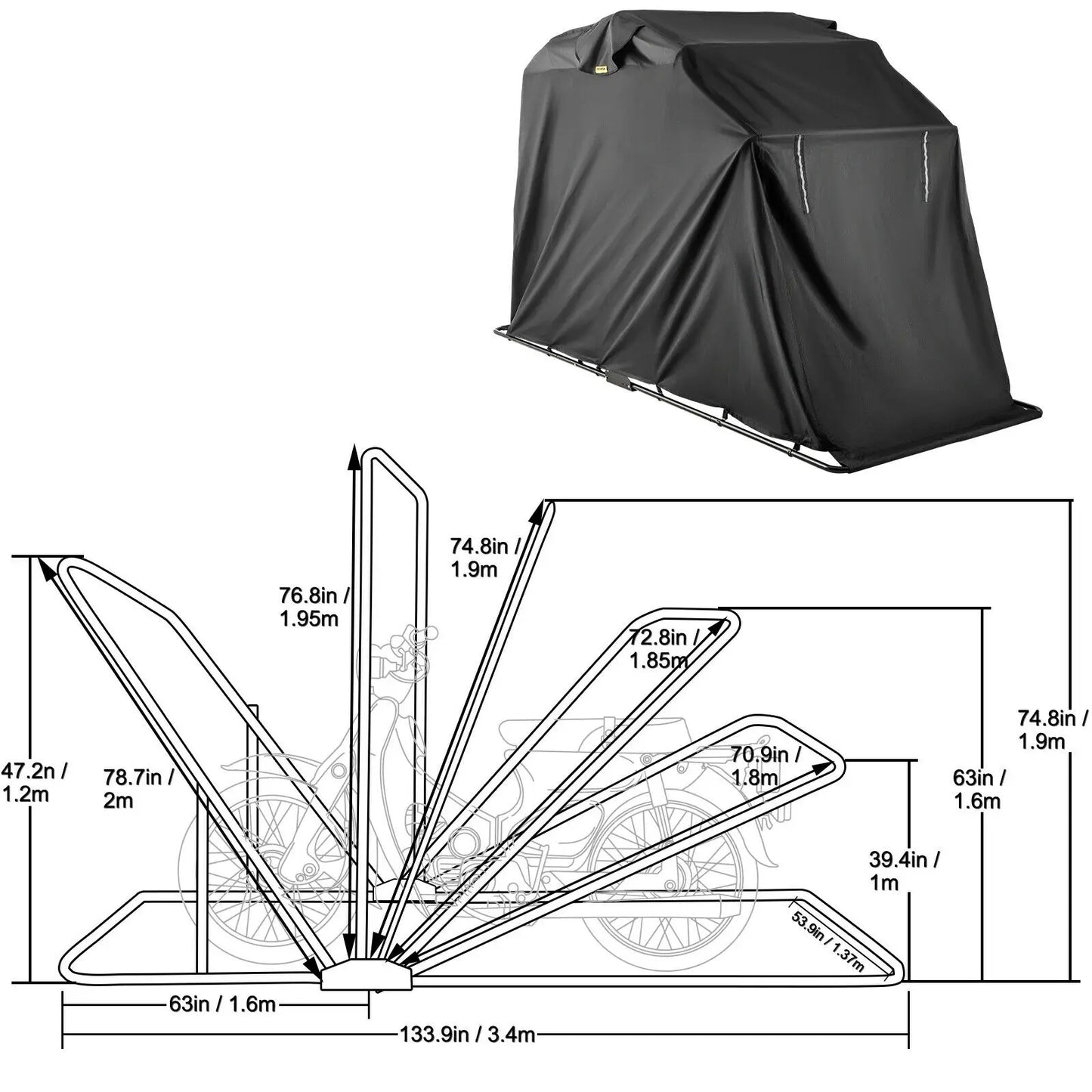 SucceBuy Universal Waterproof Motorcycle Cover Outdoor Shelter Protection Moto Accessories Storage Garage Use for Dust UV Etc