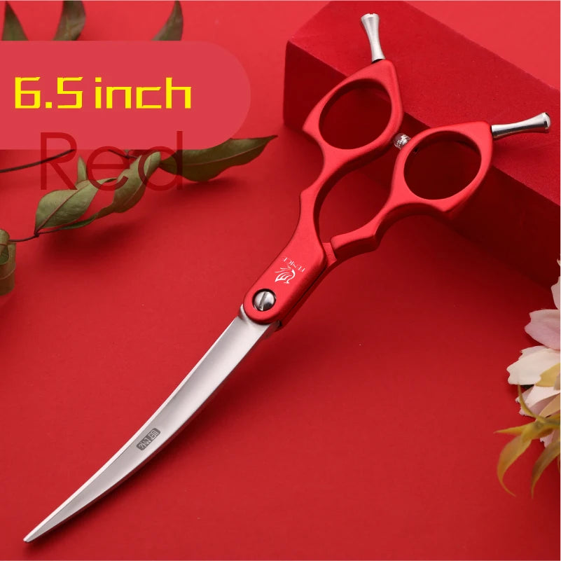 Fenice Professional JP440C&VG10 Colorful 6.0 6.5 Inch Curved Grooming Scissors Pet Scissor for Dogs Cats