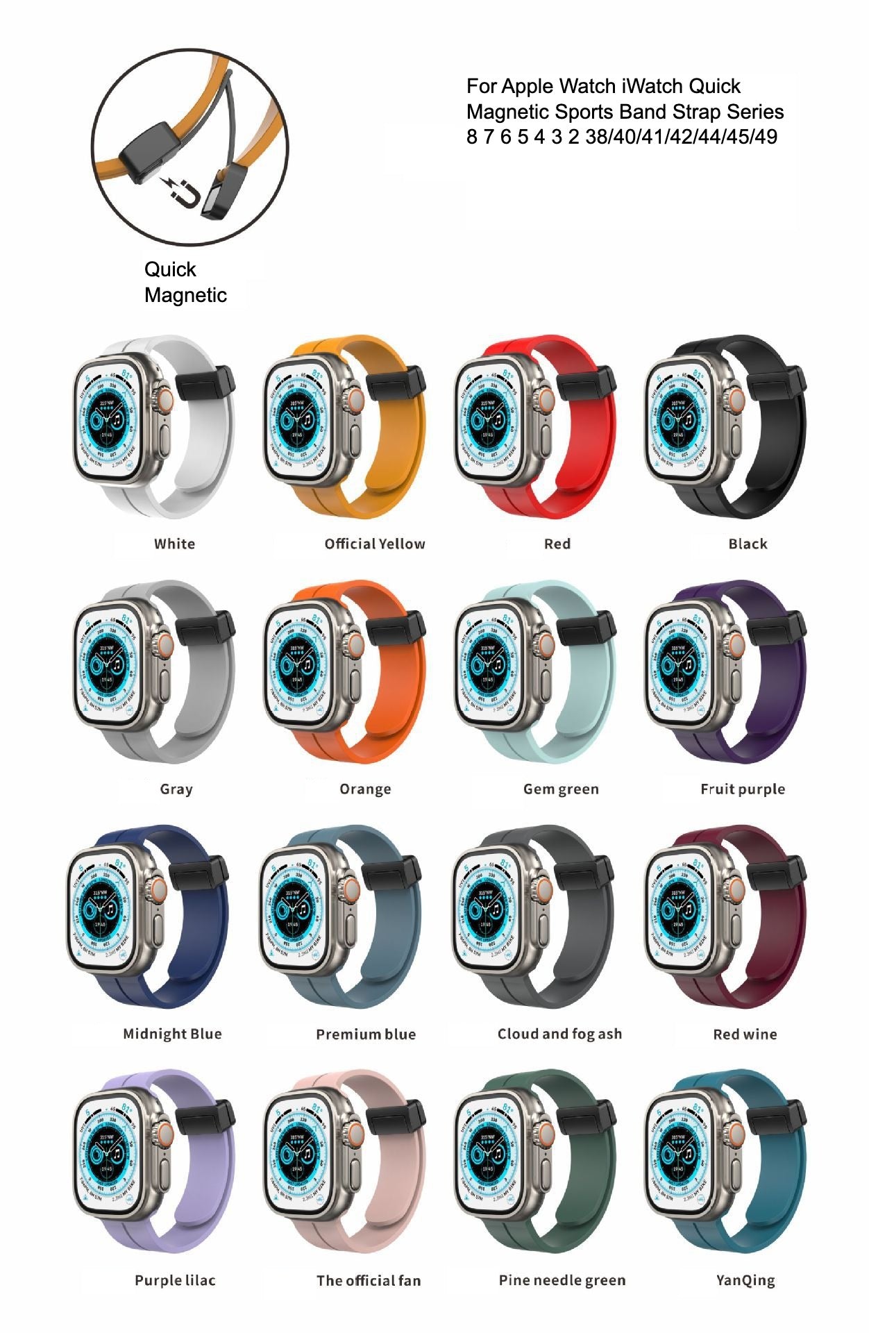 Compatible with Apple Watch Quick Magnetic Sports Band Strap Series 8-2