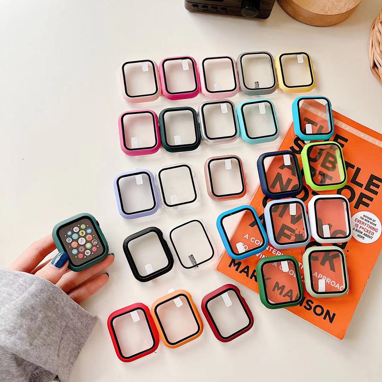 For Apple Watch Full Glass Screen Protector Case for iWatch Series SE, 7, 6, 5, 4, 3, 2 – 40/41/44/45mm