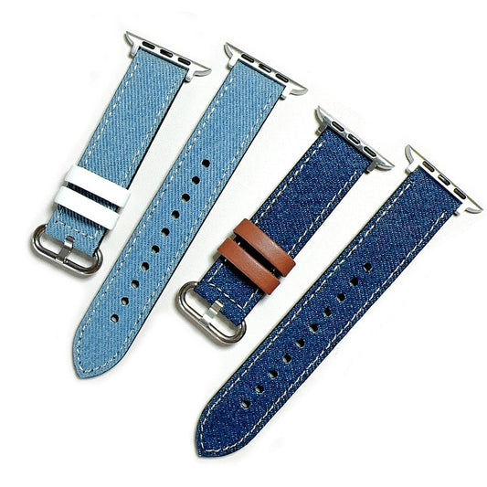 For Apple Watch Canvas Contrast Denim Band Strap Series 8-2 38/40/41/42/44/45/49mm
