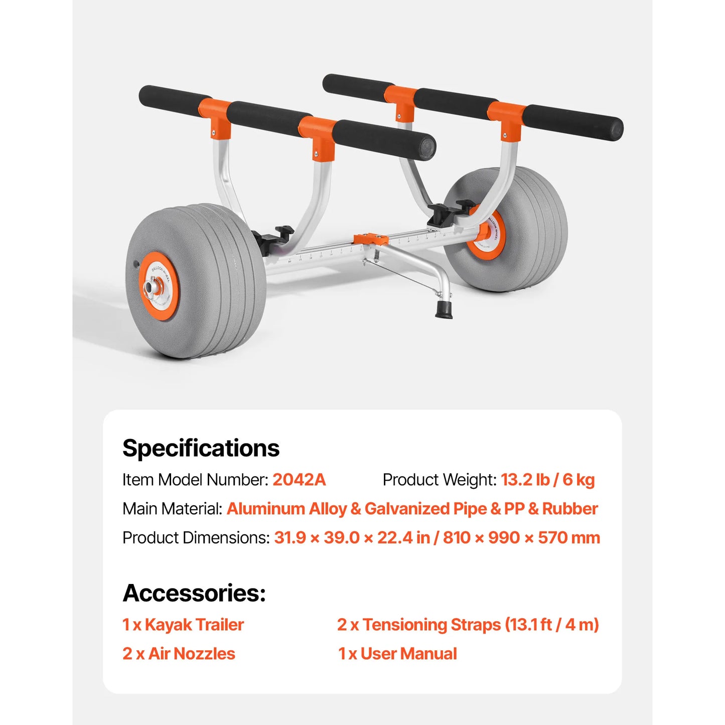 SucceBuy Kayak Cart Trolley 350 lbs with 12in Inflatable PU Tires & 2 Straps Paddle Board Trolley for Carrying Kayaks Canoes
