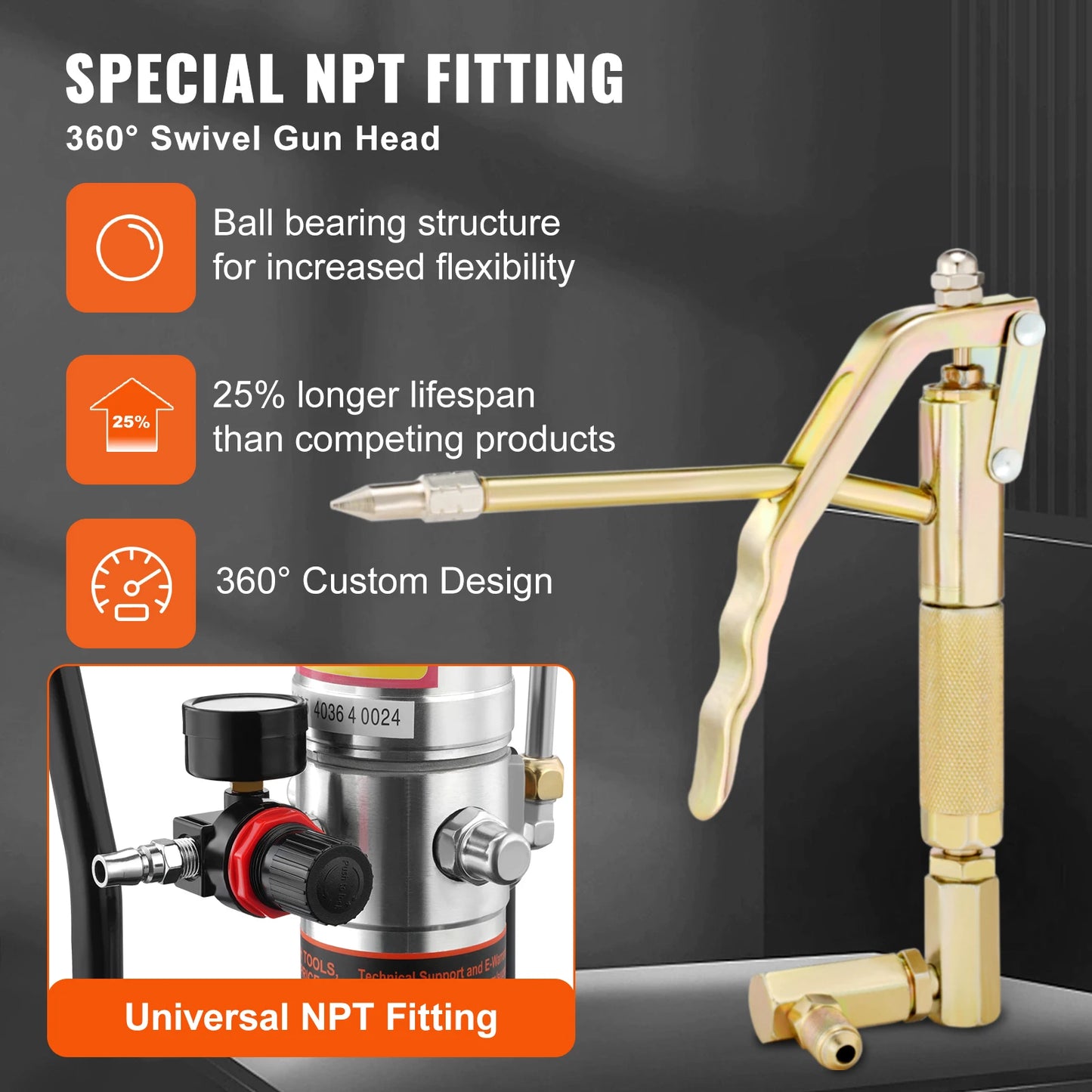 SucceBuy Grease Pump 50:1 Pressure Ratio Air Operated with 13 ft Hose Barrel Cap and Lubrication 360° Grease Gun Head for Cars