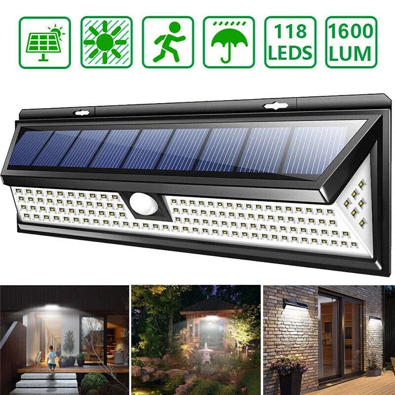 118 LED Solar Powered Motion Sensor Security Light Waterproof Garden Lamp Lights