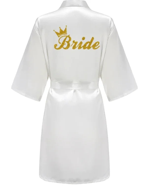 RB91 2017 Fashion Silk Bride of Mother Robe with Gold Letter Sexy Women Short Satin Wedding Kimono Sleepwear Get Ready Robe
