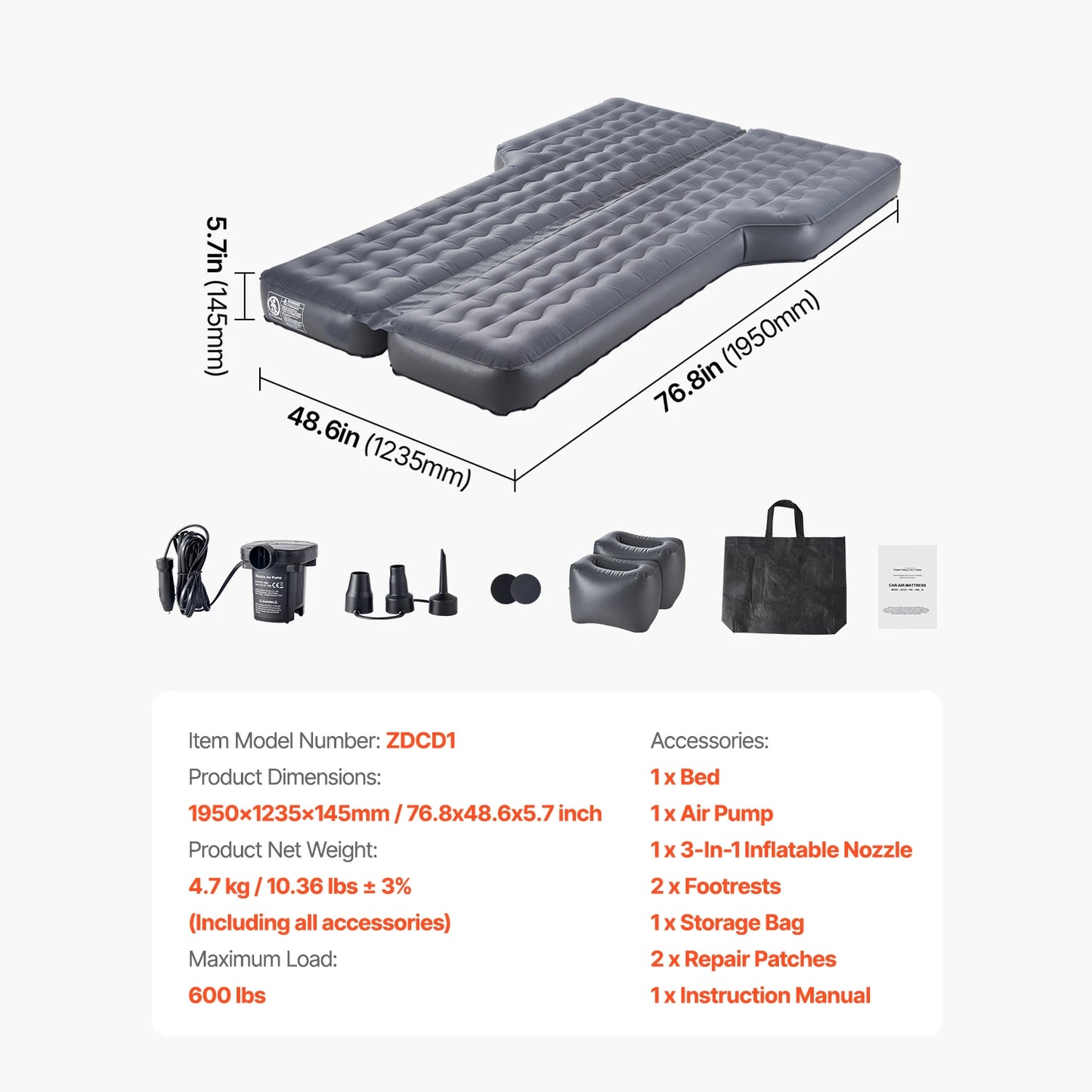 SucceBuy Car Air Mattress, Inflatable Car Camping Mattress, Flocking Thickened Travel Beds with Air Pump Fits Most MPV Sedan SUV