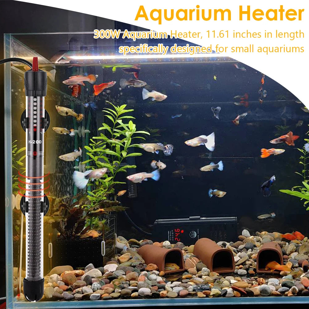Aquarium Submersible Heater 300W W/ Thermometer Fish Tank Thermostat Adjustable Aquarium Heater for Freshwater & Saltwater Tank