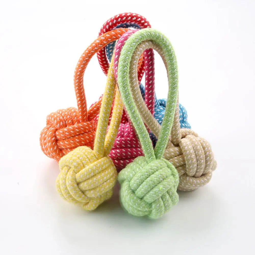 Dog Toy Chew Cotton Rope Teeth Clean Ball Rope Toys Ball Tough Rope Tug of War & Fetching Random Color