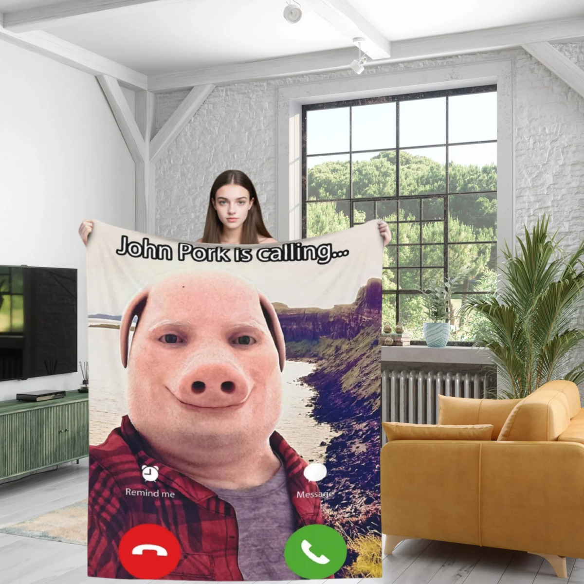 John Pork Funny Humorous Design Cozy Blanket  Soft Warm Print Multi Purpose All Season Use Best Gift For Comedy Lovers