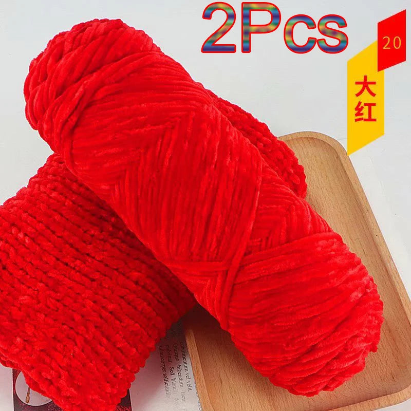 2Pcs Chenille Yarn hand Knitting 100% Polyester Velvet Yarn Crocheting Amigurumi bag line knit sweater blanket hat scarf threads