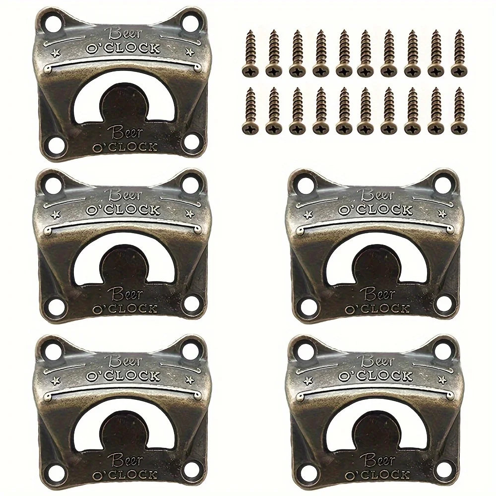 1/5/10pcs"Beer O' Clock" Bottle Opener Wall Mounted Retro BBQ DIY Solid Beer Opener Tools Bar Decorative  Opener Kitchen Gadgets