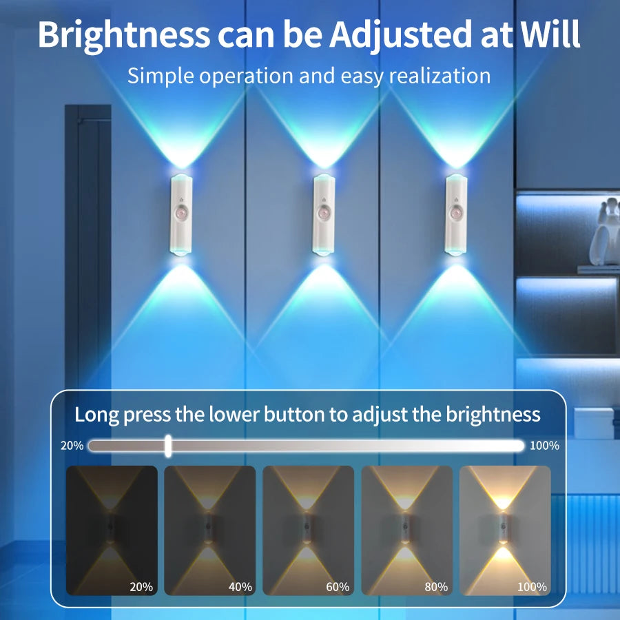 Motion Sensor RGB Double-head LED Night Light Rechargeable Magnetic Wall Lamp Mood Ambient Light for Cabinet Hallway Stair Light