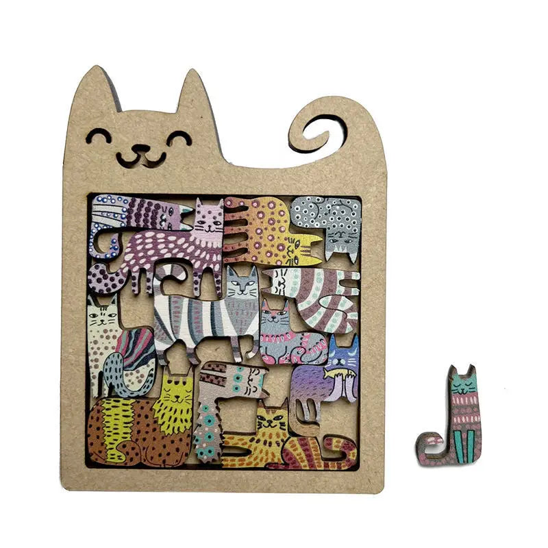 13 Irregular Wooden Cat Puzzles Colorful Cute Puzzle Toys for Children Birthday Gift Brain Teaser Educational Game