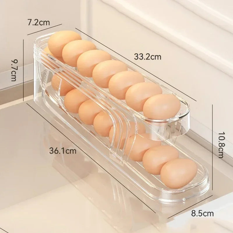 Bilayer Fridge Egg Storage Box Automatic Rolling Eggs Holder Rack Ladder Style Refrigerator Eggs Dispenser Egg Organizer 2030