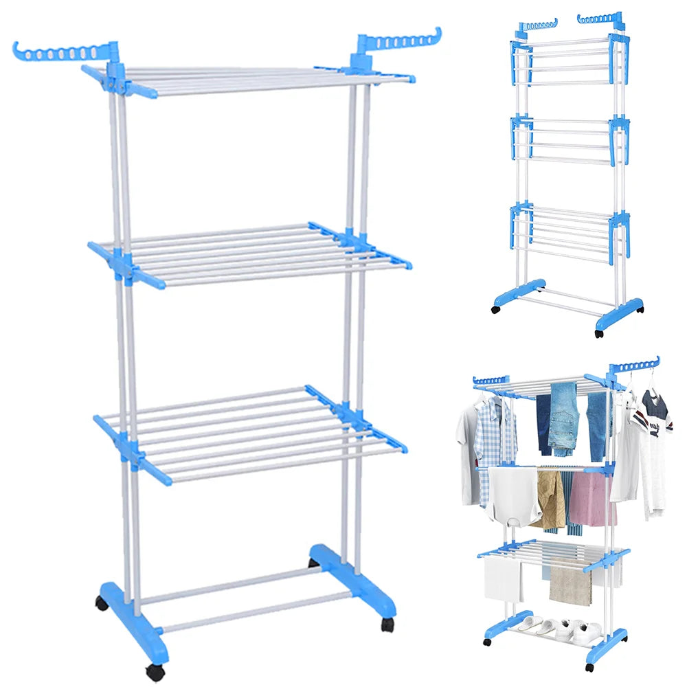 Foldable 3 Tier Clothes Airer Folding Hanger Drying Rack Multi-Functional Stand