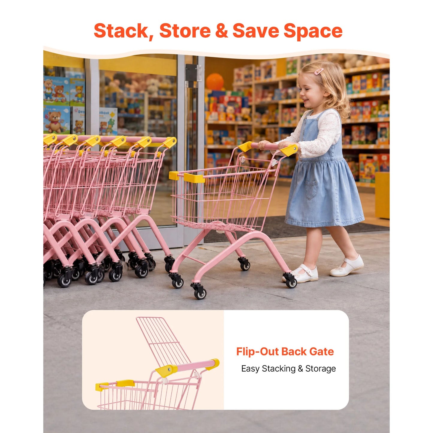 SucceBuy Shopping Cart Toy with Wheels Grocery Store Pretend Play Foldable Shopping Cart Trolley for Kids Early Education Toys