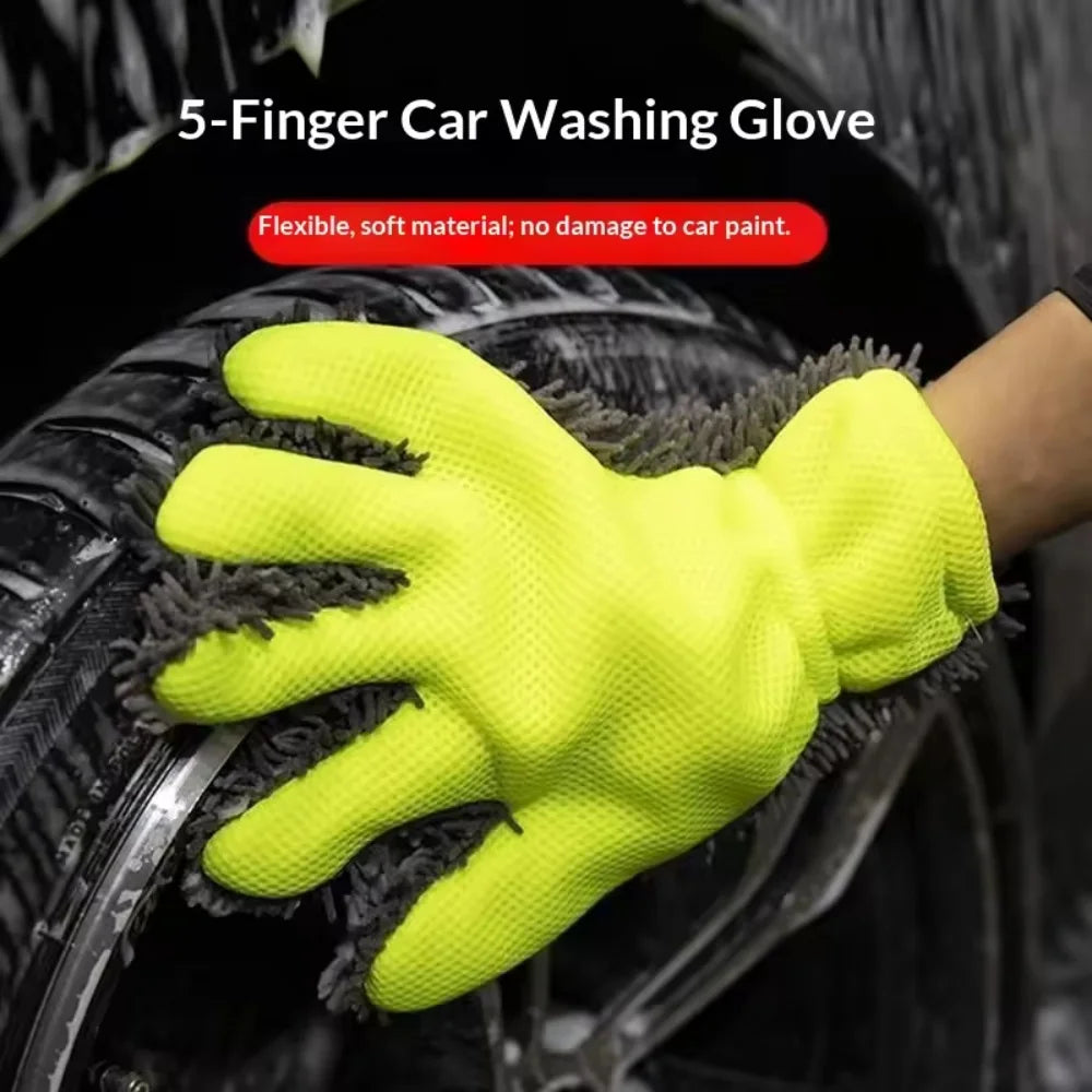1 PC Five-Finger Car Wash Gloves - Fur-covered Car Cleaning Sponge Gloves - Hub Cleaning and Multi-functional Car Cleaning Tools