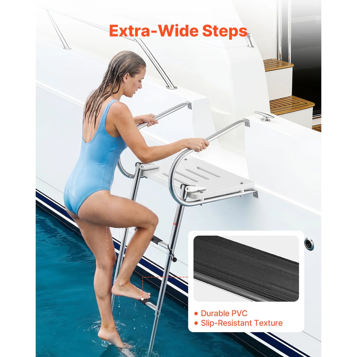 SucceBuy 3 Steps Boat Ladder Stainless Steel 400 lbs Telescoping Folding Swim Deck Ladder with Handrails for Outboards Yacht