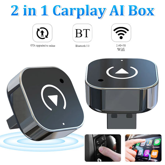 2 in 1 Wireless CarPlay Android Auto Adapter Carplay AI Box Auto Connect Smart USB Dongle Plug & Play for iPhone and Android